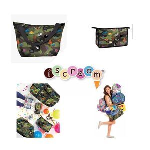 Iscream crazy camo neoprene travel tote EUC with makeup bag